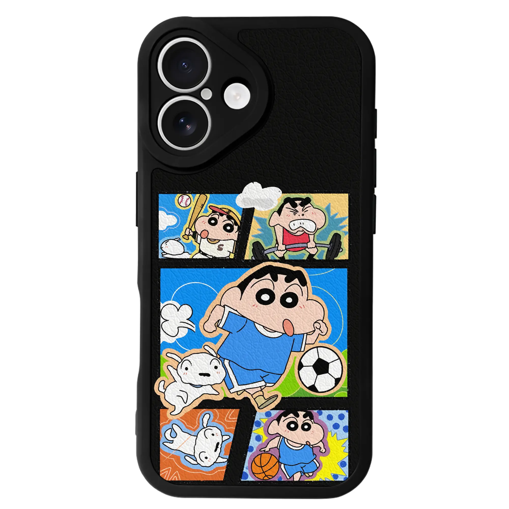 クレヨンしんちゃん グッズ 野原 しんのすけ - IPhone 16シリーズ対応 ・ シリコンスマホケース ・ レザー調 ・ 高精度フィット ・ 耐衝撃 ・ ワイヤレス充電対応 ・ 精密カット